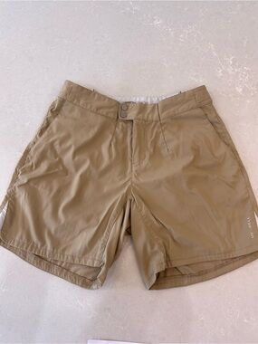 Merrill Tan Flat Front Shorts — Lightweight Everyday Pull-On, Size 6